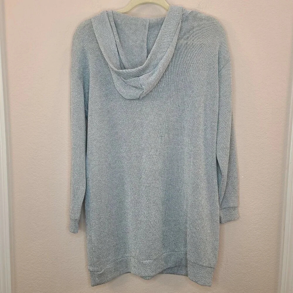 Divided H&M Sweater Womens Medium Gray Metallic Slouchy Sleeve Hooded Casual - Picture 8 of 12